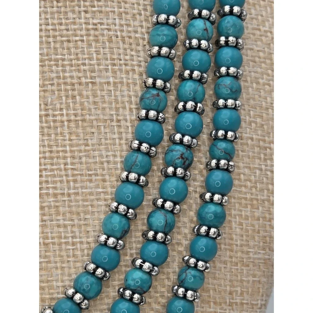 New! LUCKY BRAND Multi-Strand Silver Tone Faux Turquois Beaded Necklace MSRP $45